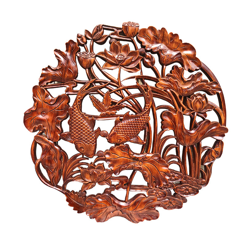 东阳木雕实木镂空圆形挂件中式仿古客厅电视木雕