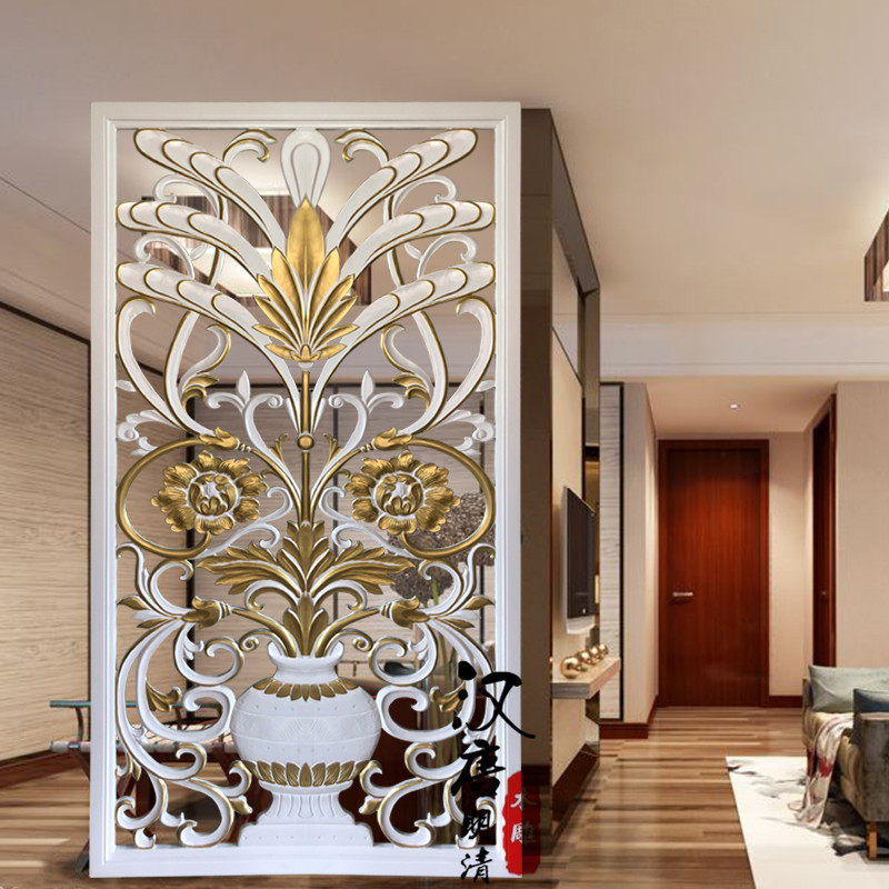 东阳木雕手工欧式实木镂空隔断屏风玄关白色木雕