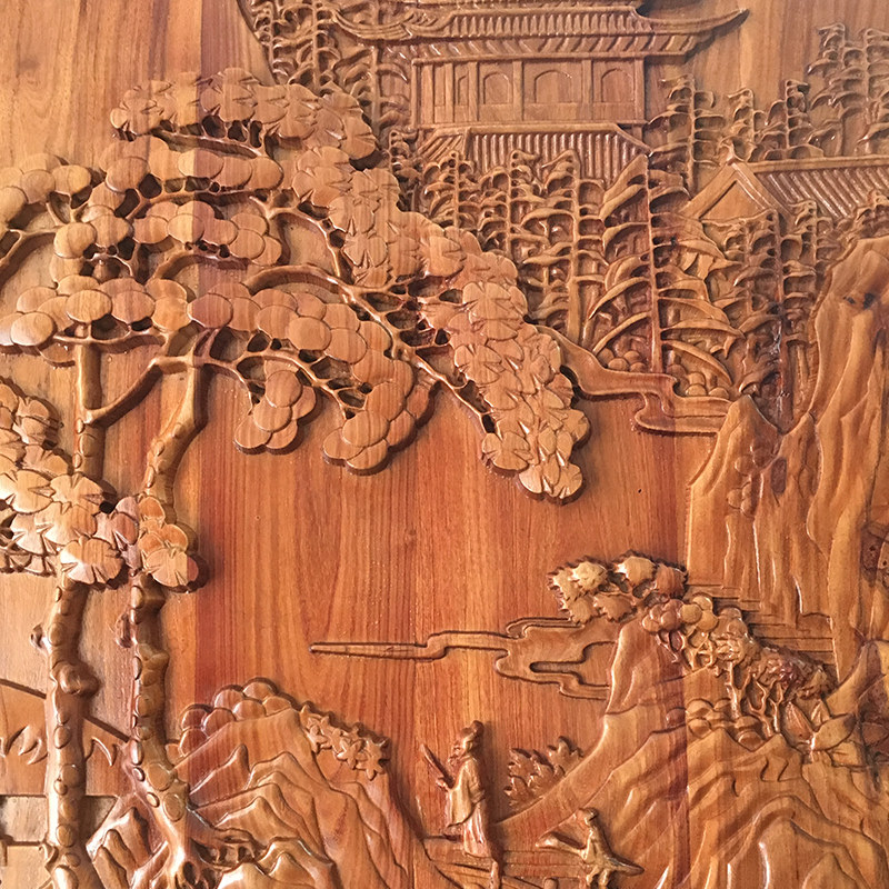 厂家直销东阳实木雕刻山水唐伯虎字画仿古墙壁木雕
