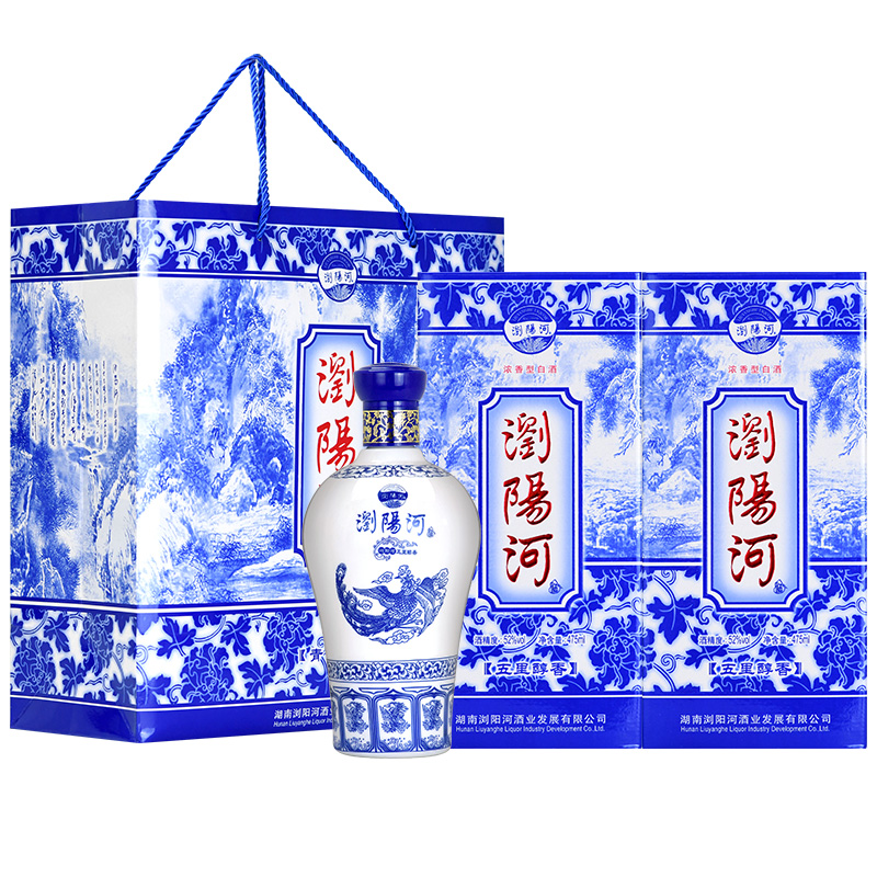 浏阳河酒52度青花瓷五里醇香475ml单瓶装浓香型白酒
