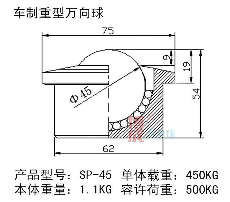法兰边重型万向球sp45万向球滚珠牛眼轴承输送球承载500kg