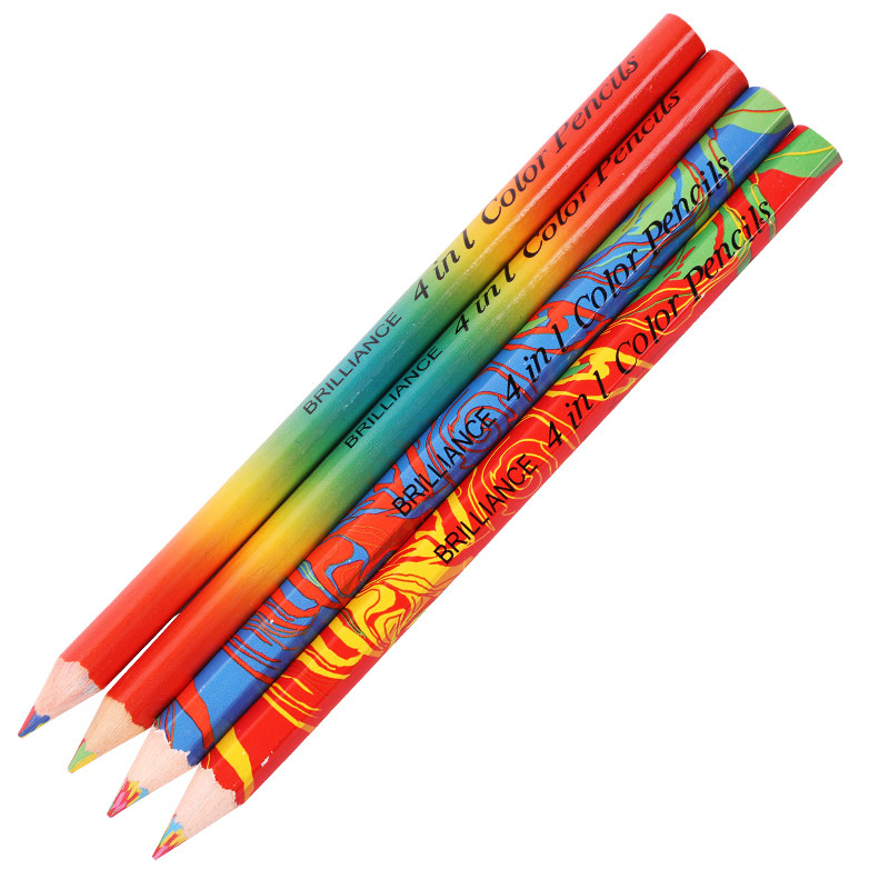 彩色铅笔彩虹4色混色涂鸦diy学生一支多色铅笔