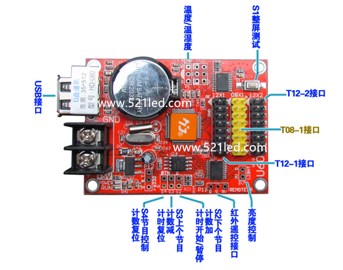 HD-U60 灰度科技 led显示屏控制卡 计数计时点播 单元板U盘控制卡