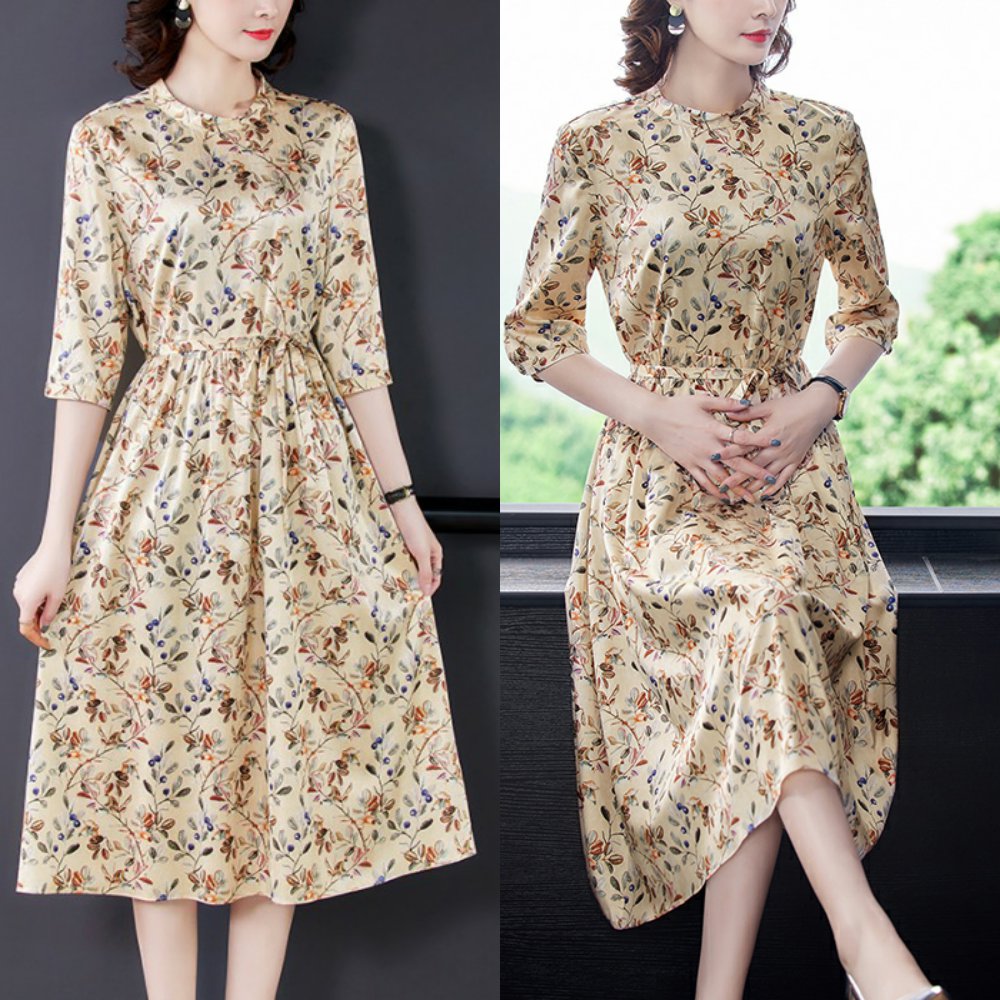 真丝连衣裙夏季重磅杭州大牌反季清仓桑蚕蚕丝连衣裙