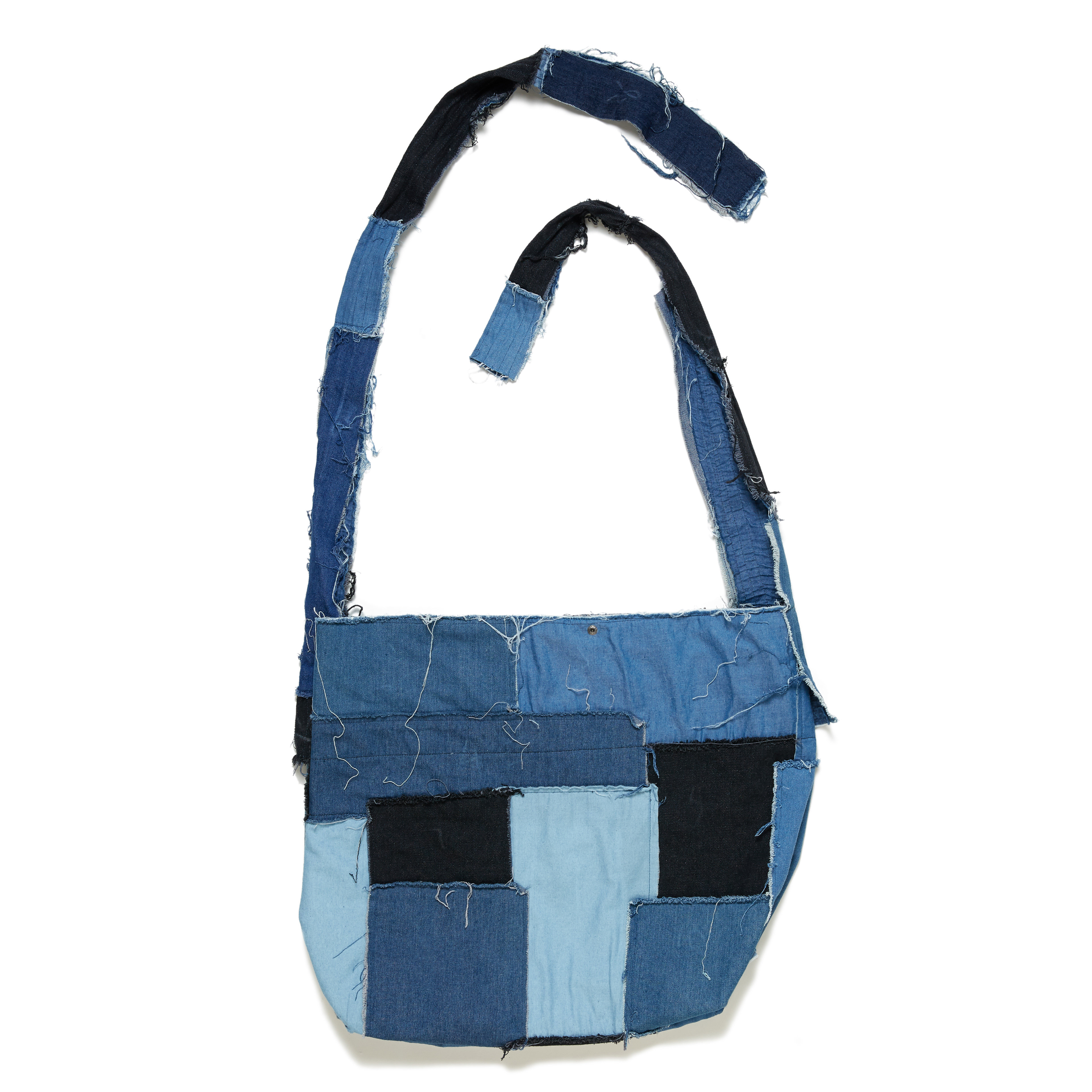 lesfortes水洗破坏牛仔布拼接单肩包挎包挎包手提包男士包袋