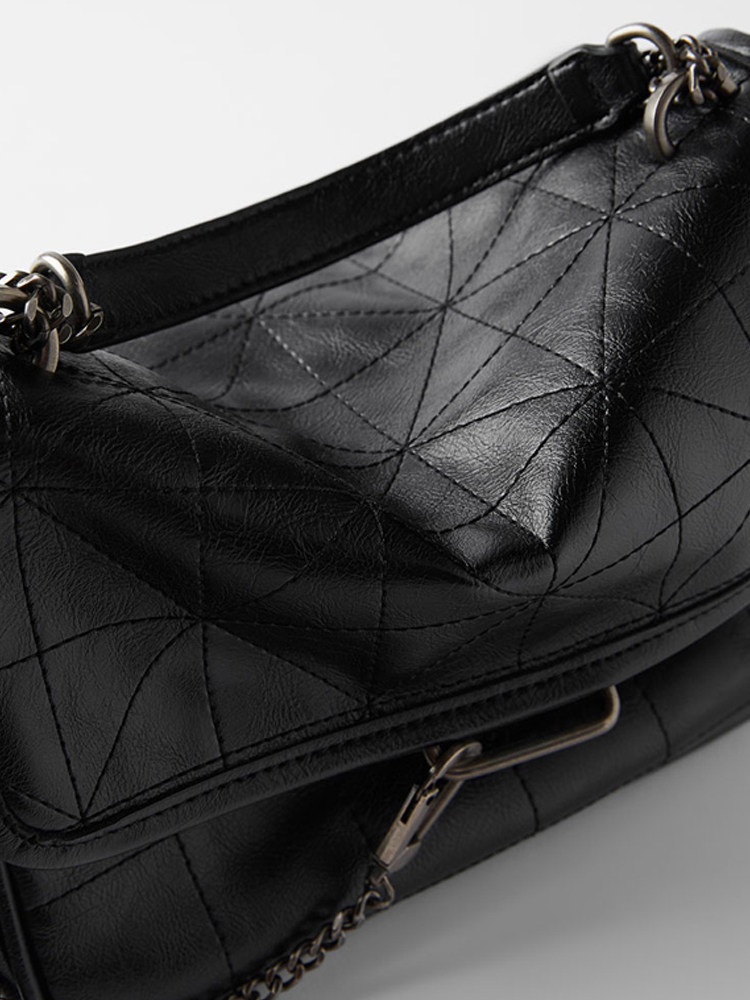 trf zara女包2020新款小香风菱格链条包黑色摇滚软质斜挎流浪包女