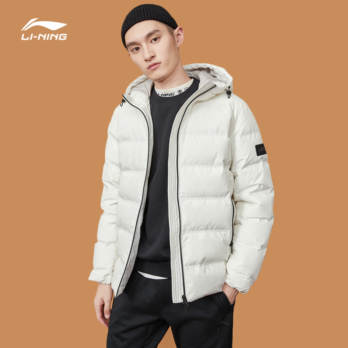 李宁羽绒服冬季短款训练男装连帽保暖加绒外套运动羽绒服