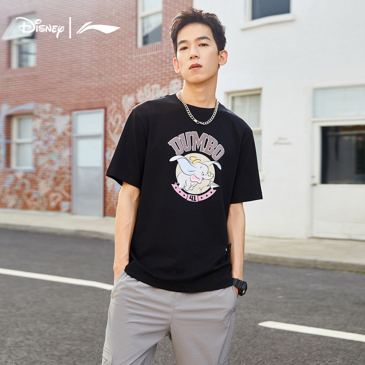 李宁短袖夏季2021新款迪士尼联名小飞象印花半袖女运动t恤