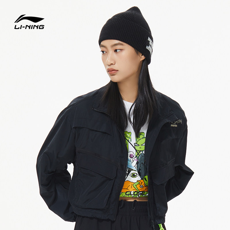李宁badfive风衣女士2022新款开衫长袖外套立领运动风衣