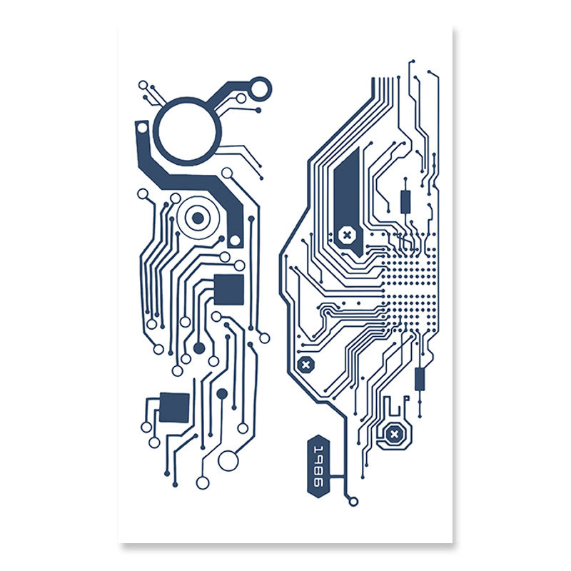 草本植物纹身贴人体电路板赛博朋克