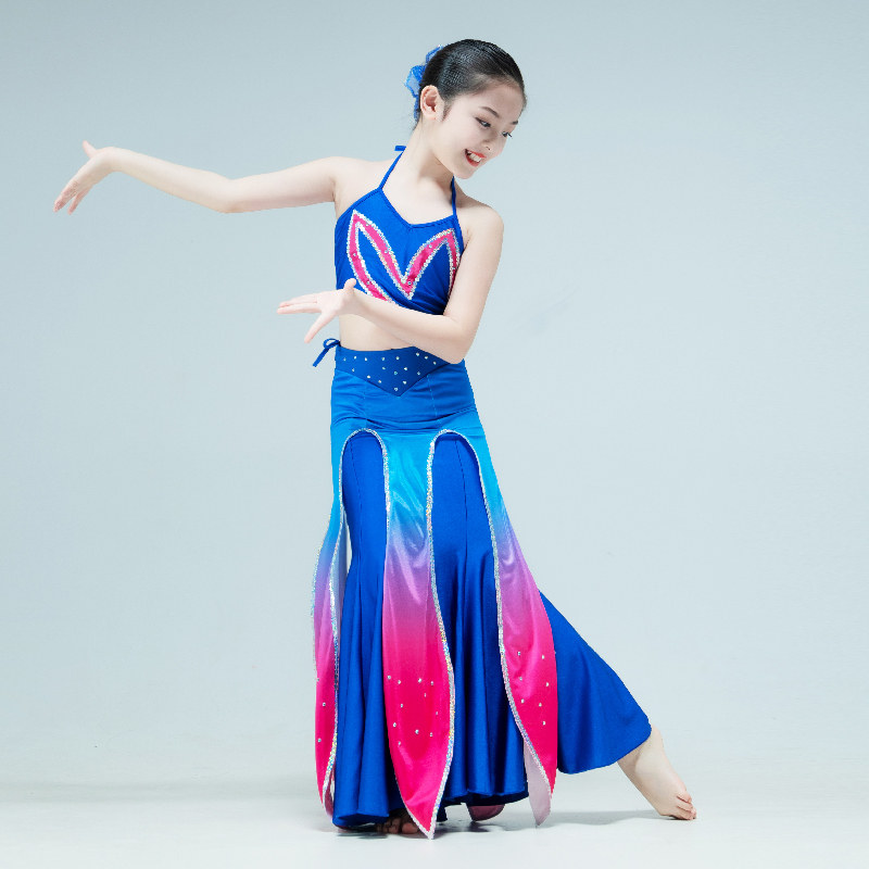 儿童傣族舞蹈演出服装月之花语女童孔雀舞少儿肚皮舞鱼尾裙定做