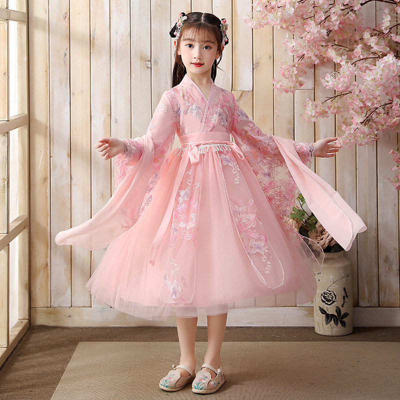 汉服古装樱花公主女孩连衣裙襦裙超仙女童唐古装国风唐装