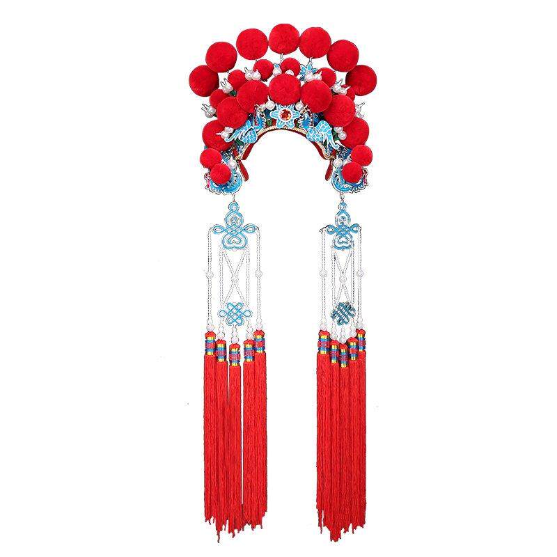 七星豫剧绒球帽子武旦盔帽京剧女将桂英戏曲民族服装