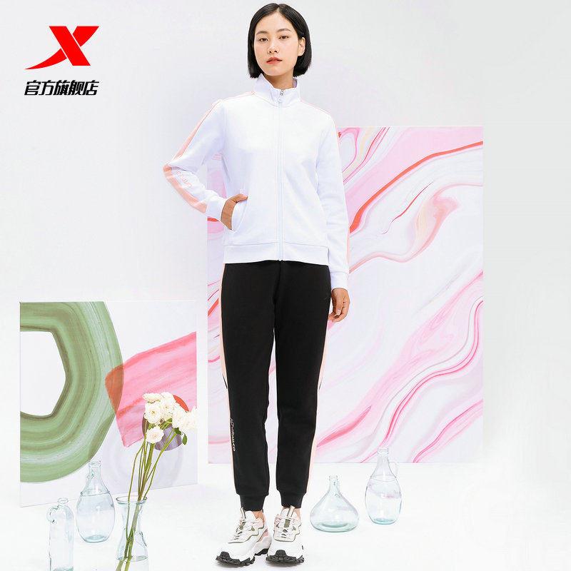套装特步运动2021秋季新款女装运动服立领时尚休闲运动套装