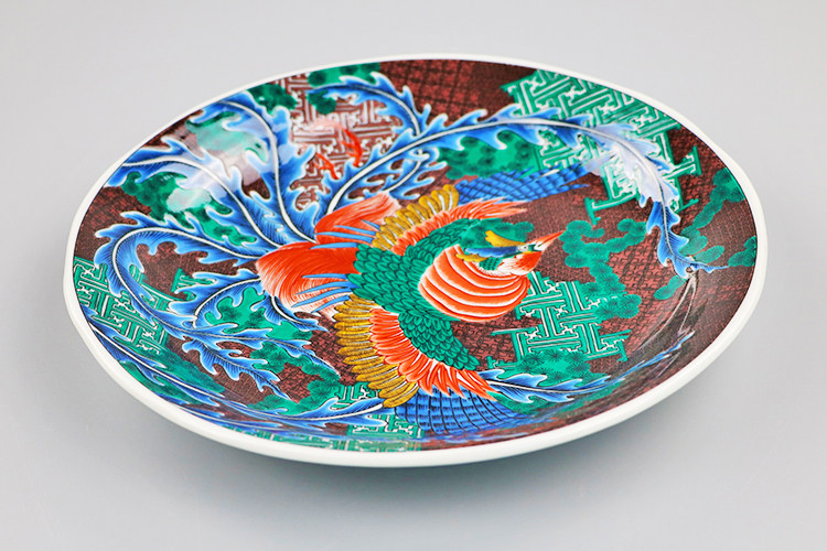 现货日本进口九谷烧厘米凤凰陶瓷平盘摆件日式盘