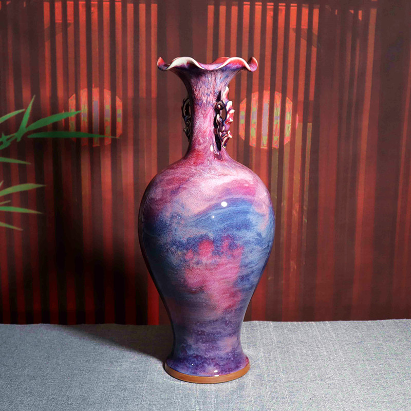 禹州神垕窑变钧瓷花瓶大号插花陶瓷摆件孔家钧窑花瓶