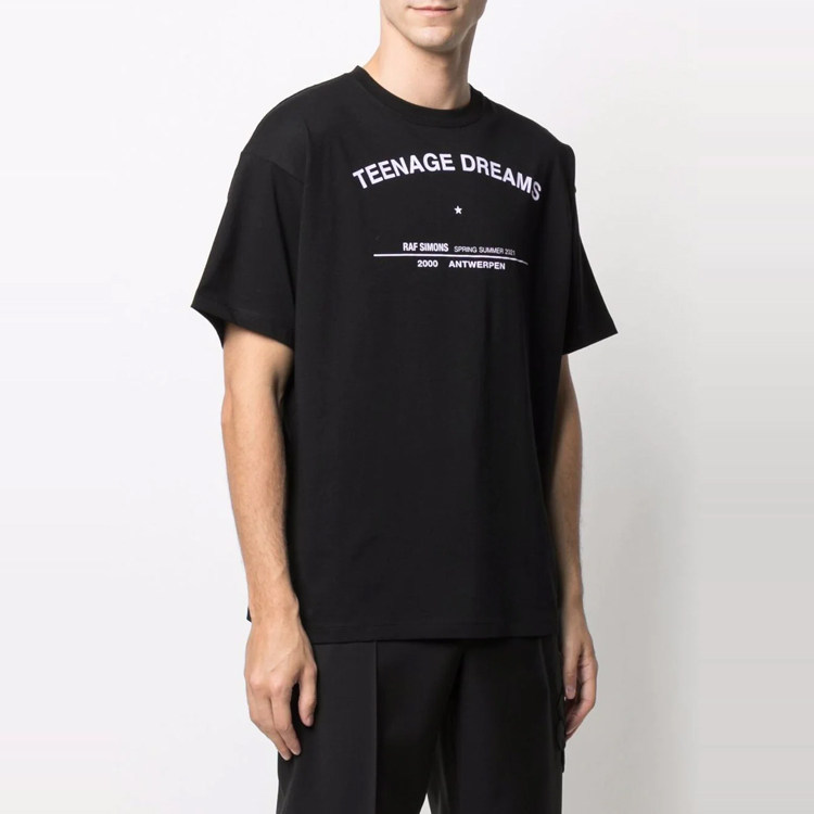 rafsimons新款黑色徽标logo男士宽松圆领短袖t恤