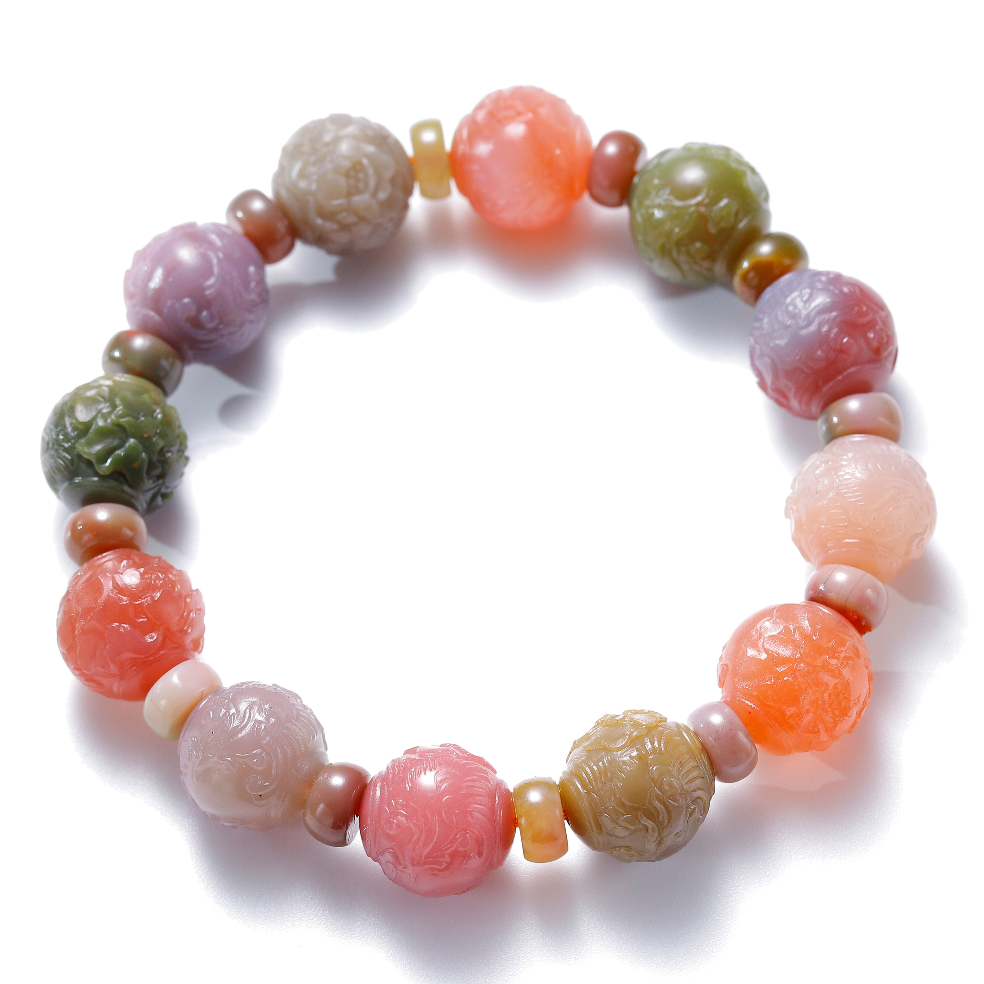 手链天然老矿七彩盐源玛瑙方糖雕花三色满肉单手链