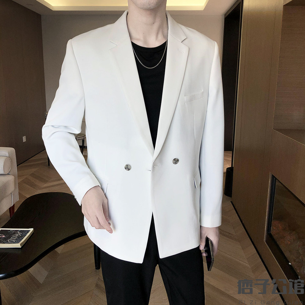 白色西装外套宽松潮流帅气青年港风免烫痞帅休闲西服
