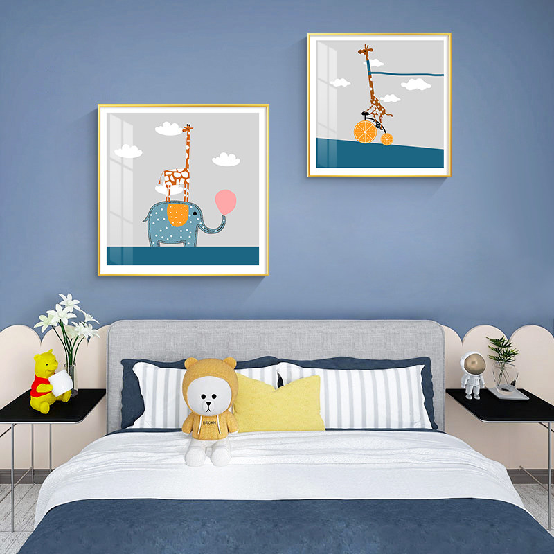 儿童装饰画男孩子卧室房间挂画床头双联卡通创意现代装饰画