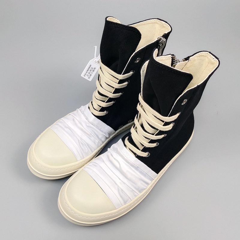 ro高帮鞋黑白褶皱蒙面绷带帆布板鞋暗黑奶香高帮鞋