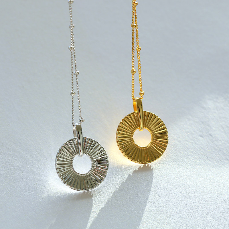 金属时尚复古欧美ins通体纯银皱褶吊坠项链项链