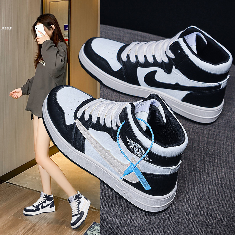 aj女鞋莆田正版倒勾北卡蓝空军一号高帮板鞋官黑白高帮鞋