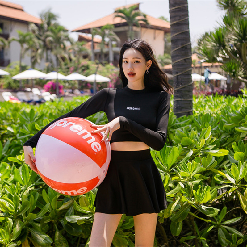 长袖泳衣性感显瘦女两件套分体式泡温泉穿的衣服保守型泡澡比基尼