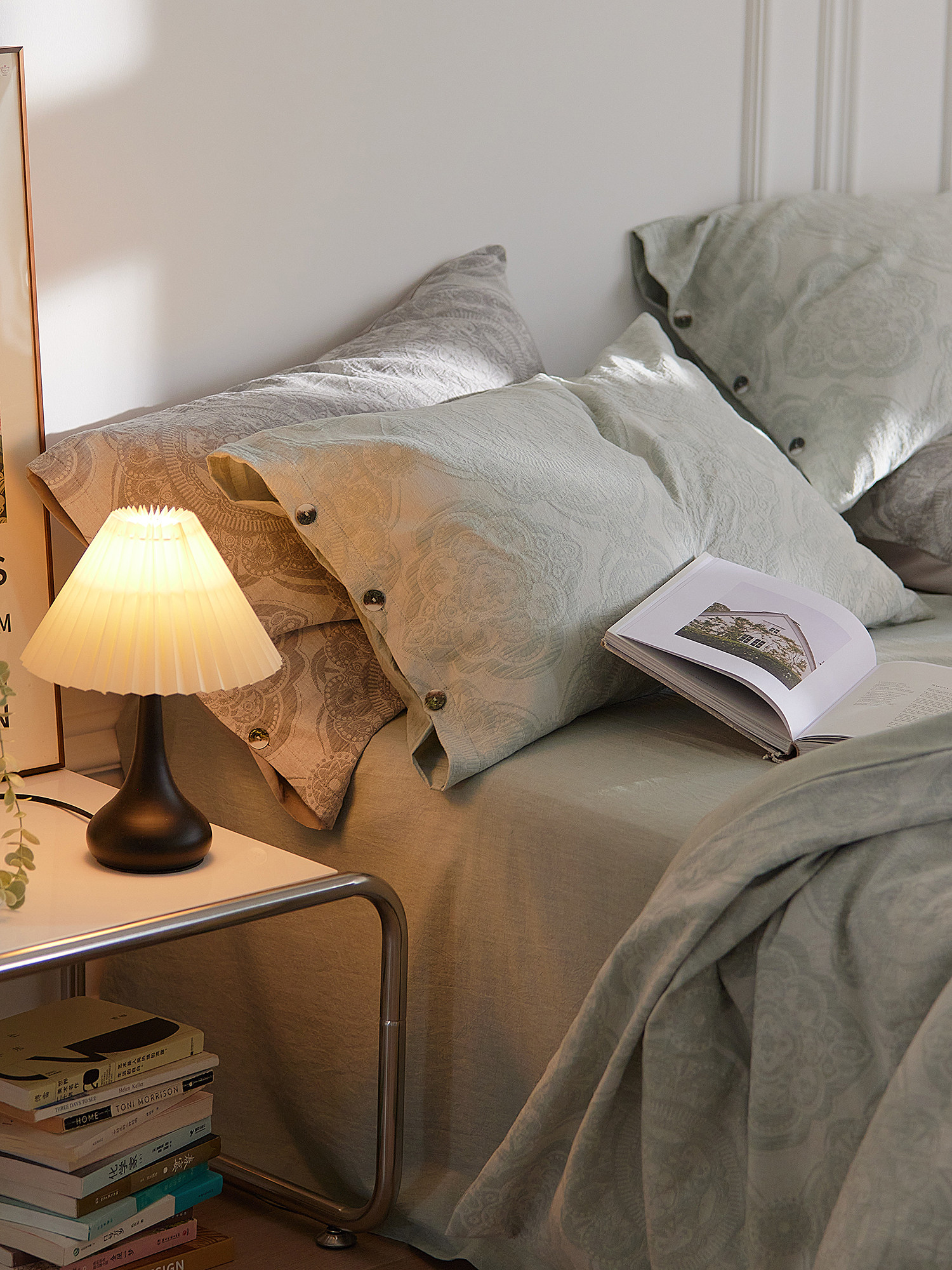 60支色织大提花精梳棉四件套纯棉全棉床单被套床笠式日式床上用品