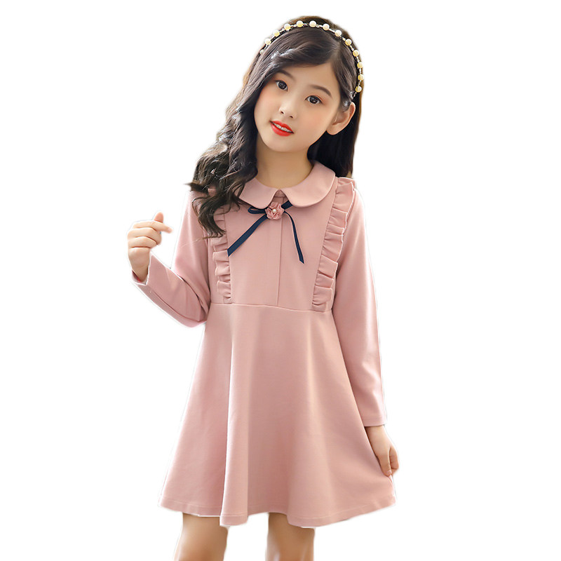 童装女童春秋装长袖连衣裙儿童秋季可爱娃娃领洋气木耳边公主裙子