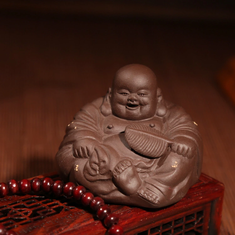 创意正宗紫砂小扇泥佛手工雕塑可养茶宠茶盘茶宠摆件