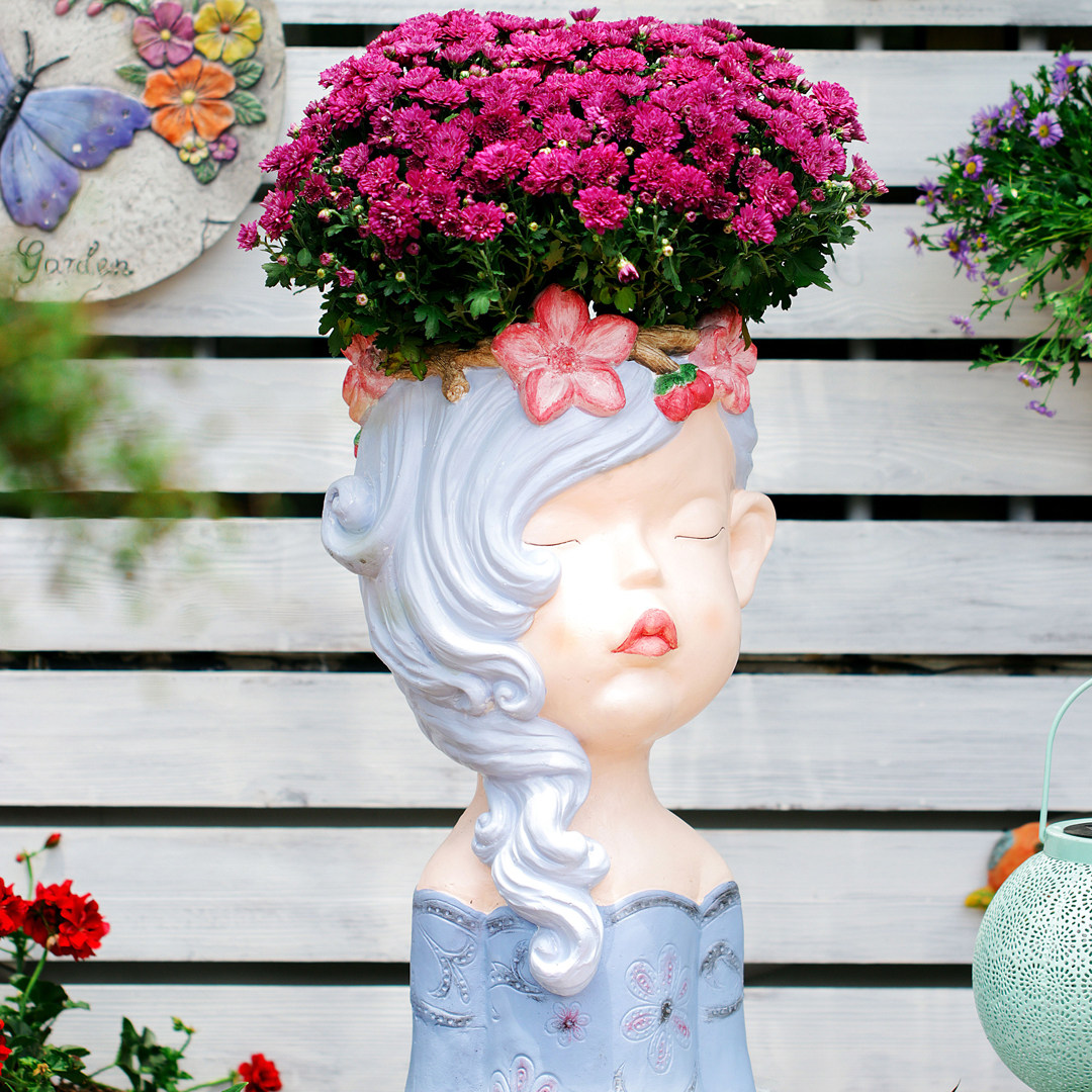 人头花盆少女人像复古艺术花缸创意雕塑花卉摆件
