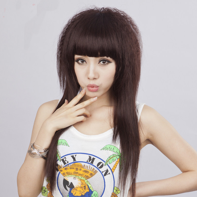 假发女长发玉米烫齐刘海中长发卷发斜刘海自然蓬松时尚直发全头套