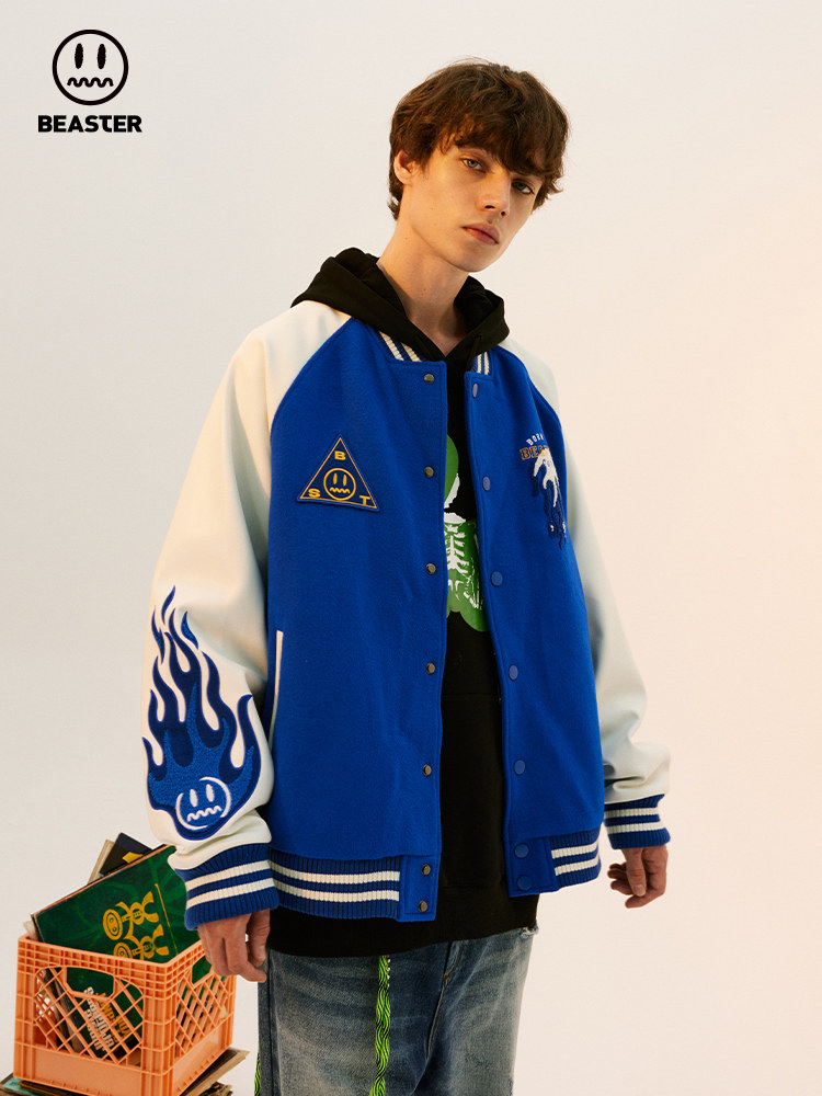 beasters小恶魔鬼脸复古潮流棒球球衫夹克刺绣内胆棒球服