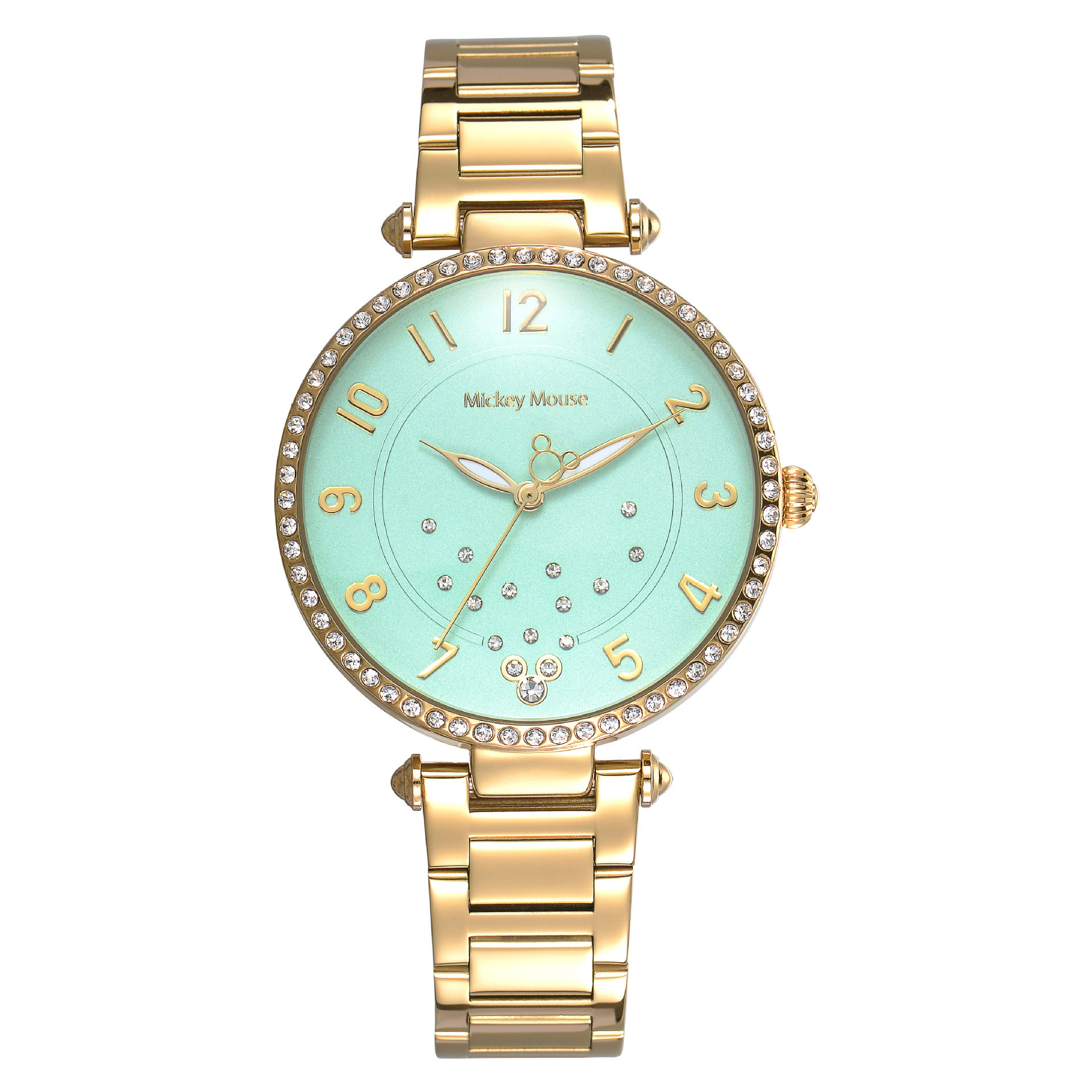 迪士尼钢带女士手表正品 镶水钻大表盘时尚石英指针女表 mk-11053