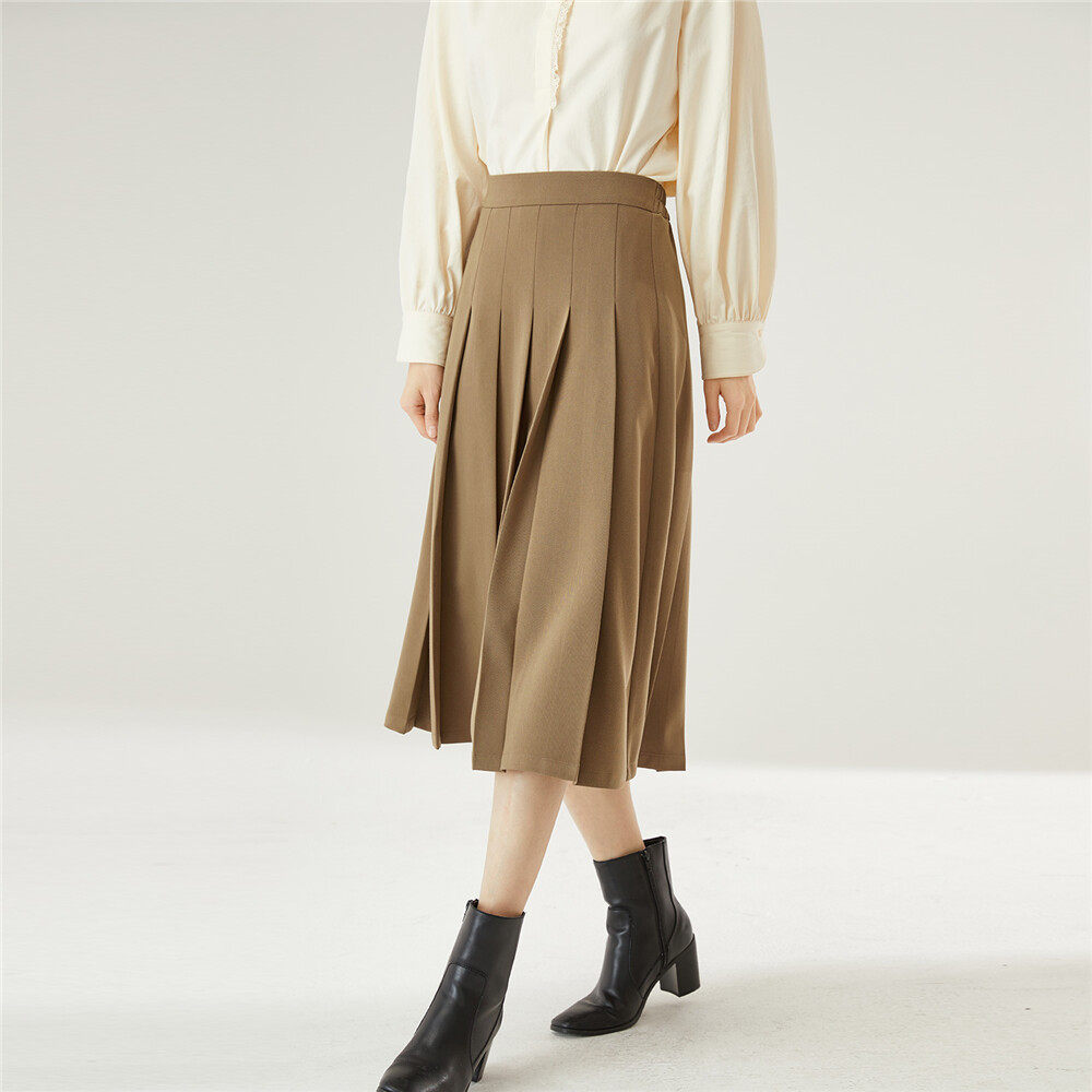 佐丹奴半身裙女垂坠西装伞裙纯色松紧中长百褶裙半身裙