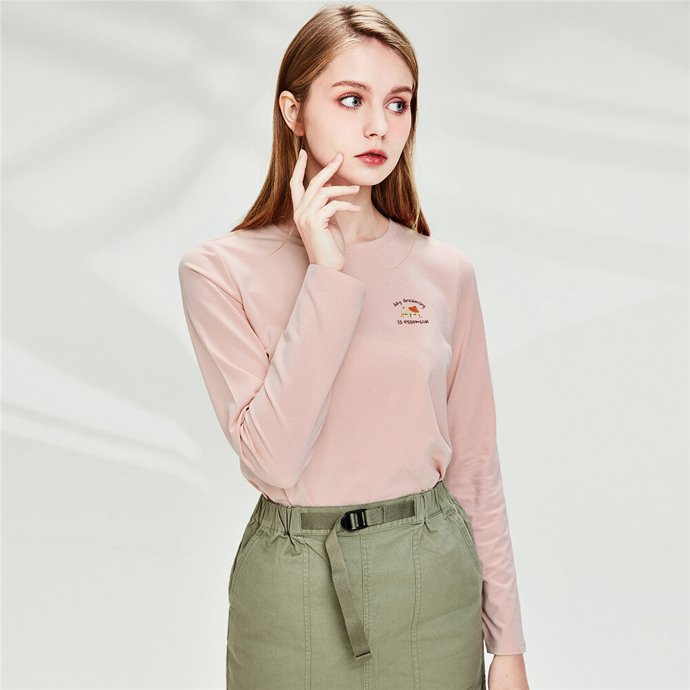 佐丹奴t恤衫2020年女装上衣小刺绣弹力棉圆领长袖t恤衫女05320625