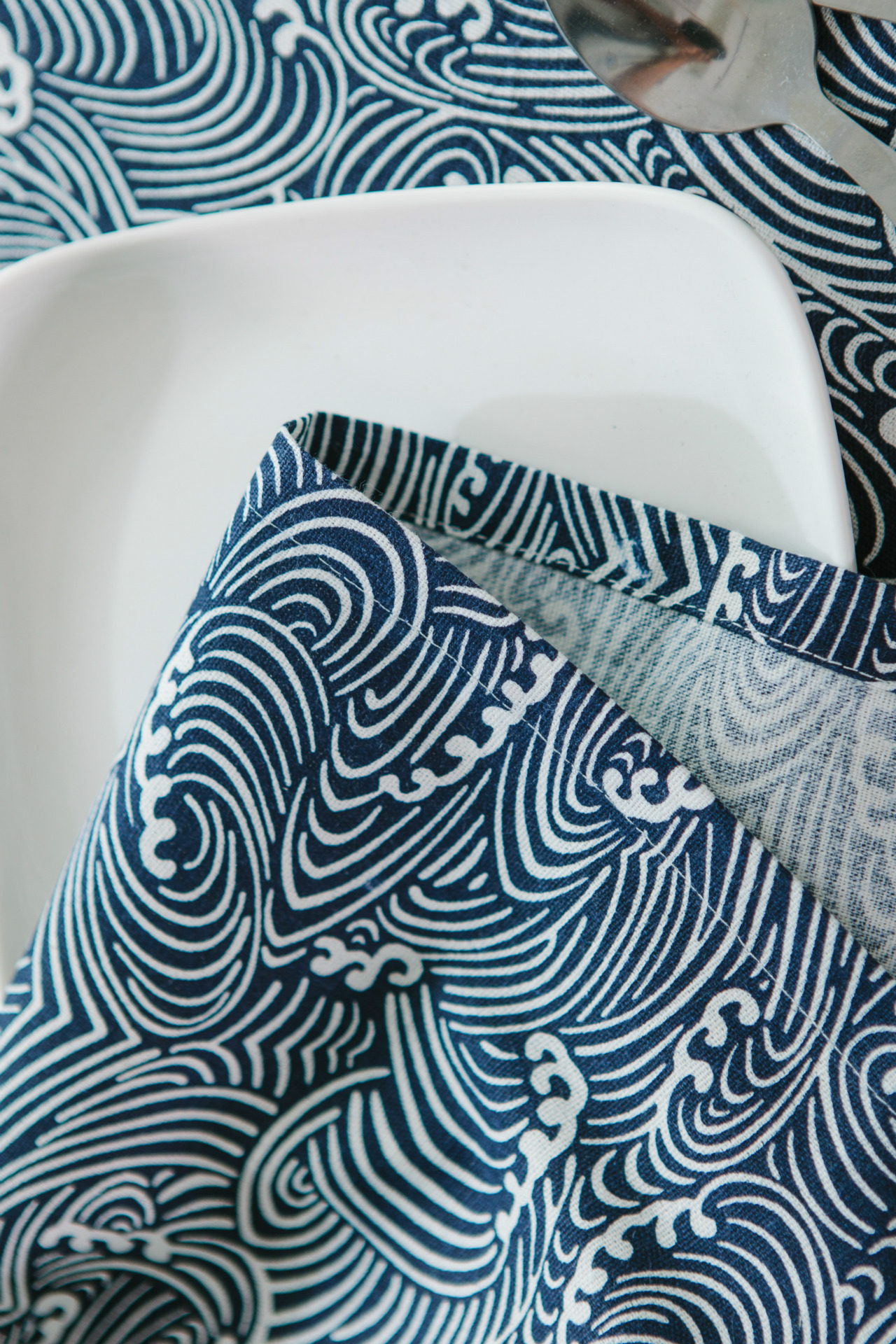 日式和风海浪波纹蓝色棉麻桌布复古古清新简约桌布