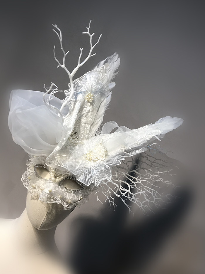 头饰夸张造型白色羽毛蕾丝翅膀枝条创意影楼头饰