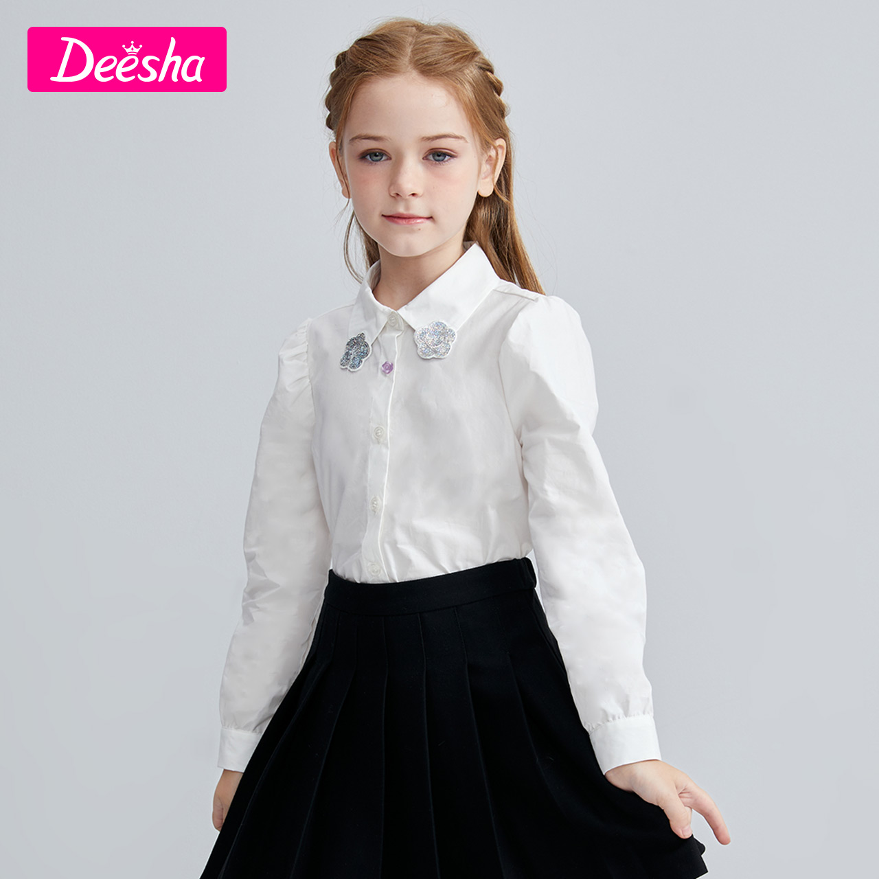 笛莎童装女童衬衫2022春季新款中大儿童时尚简约衬衫