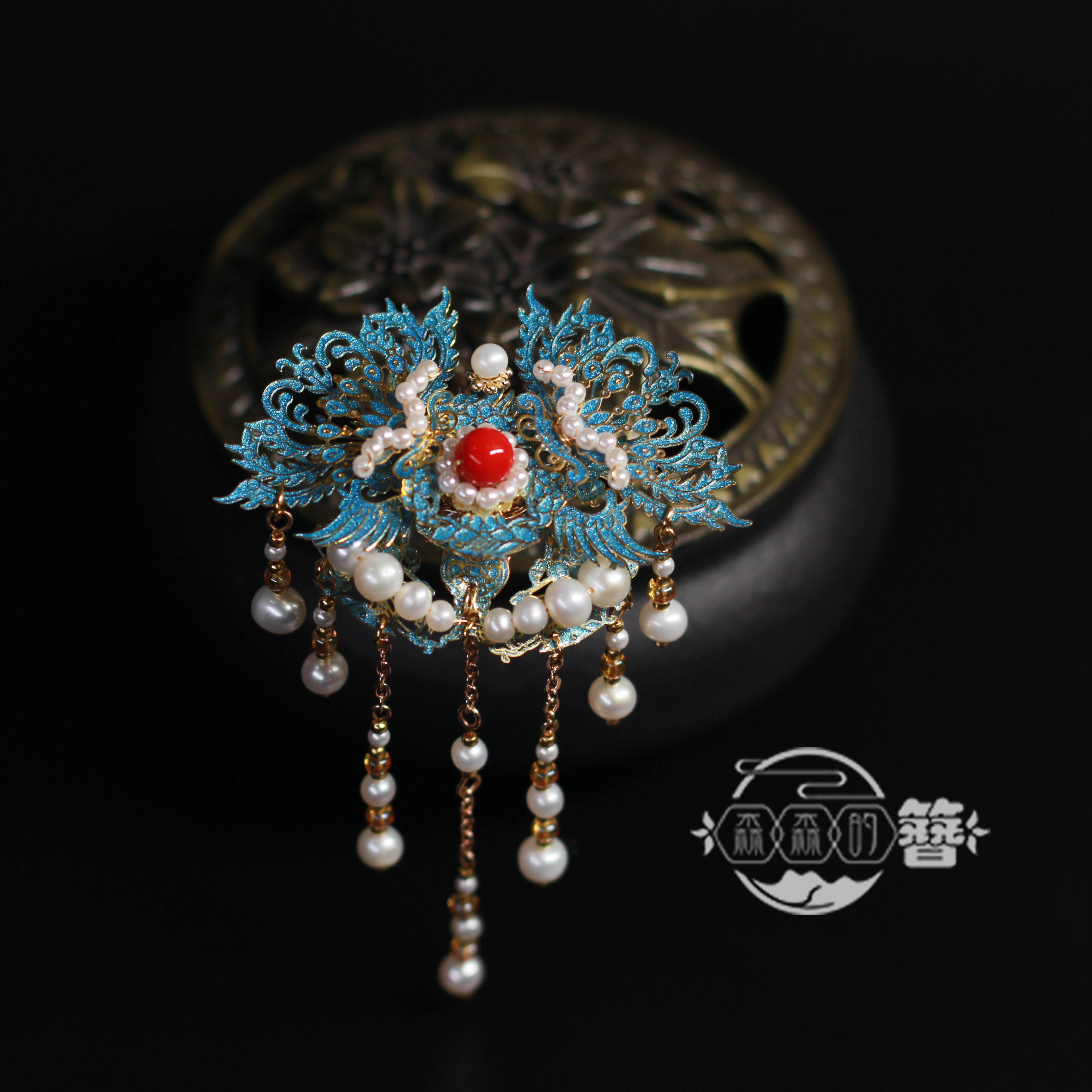 森森森的原创古风汉服发饰仿烧蓝点复古精致发饰