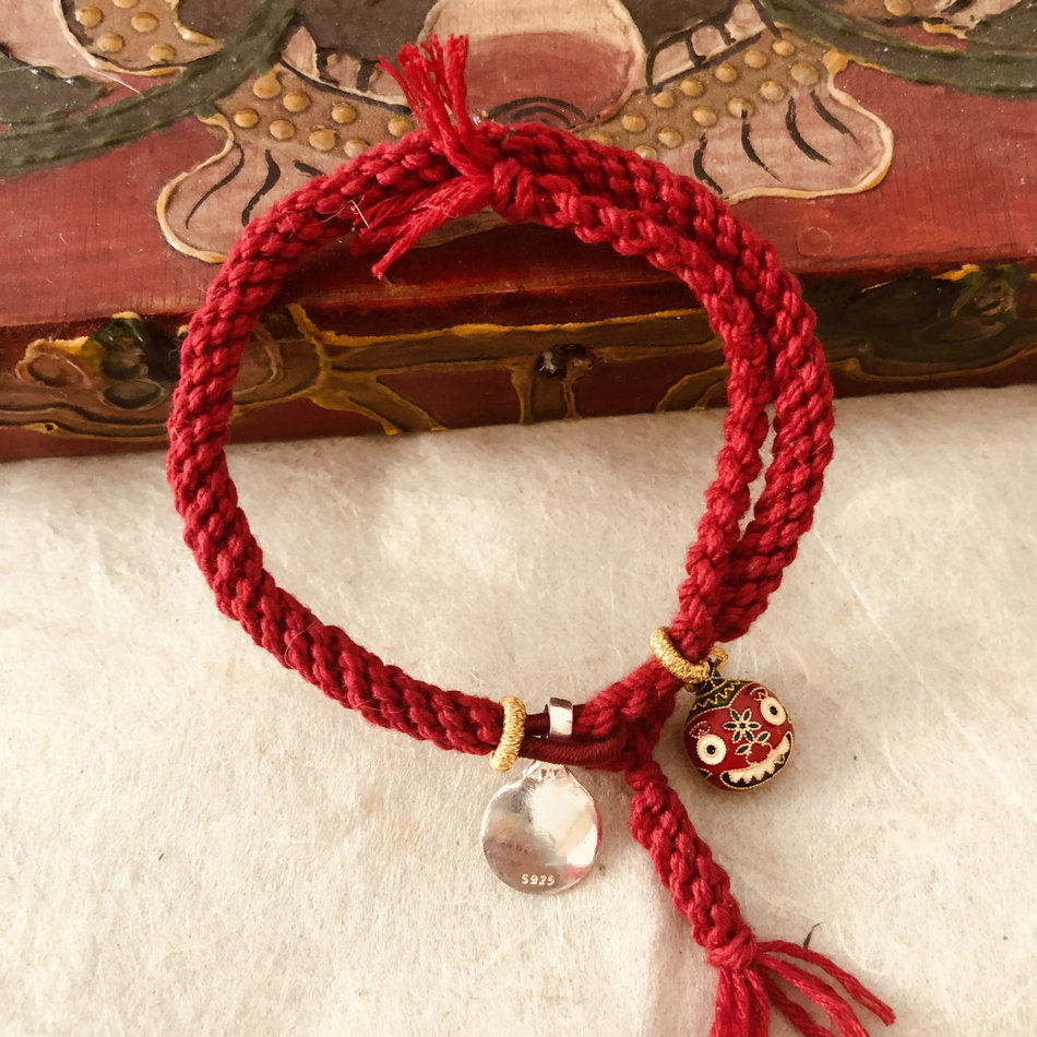 手绳手工编织藏式棉线手链精工纯银十二生肖九宫手链