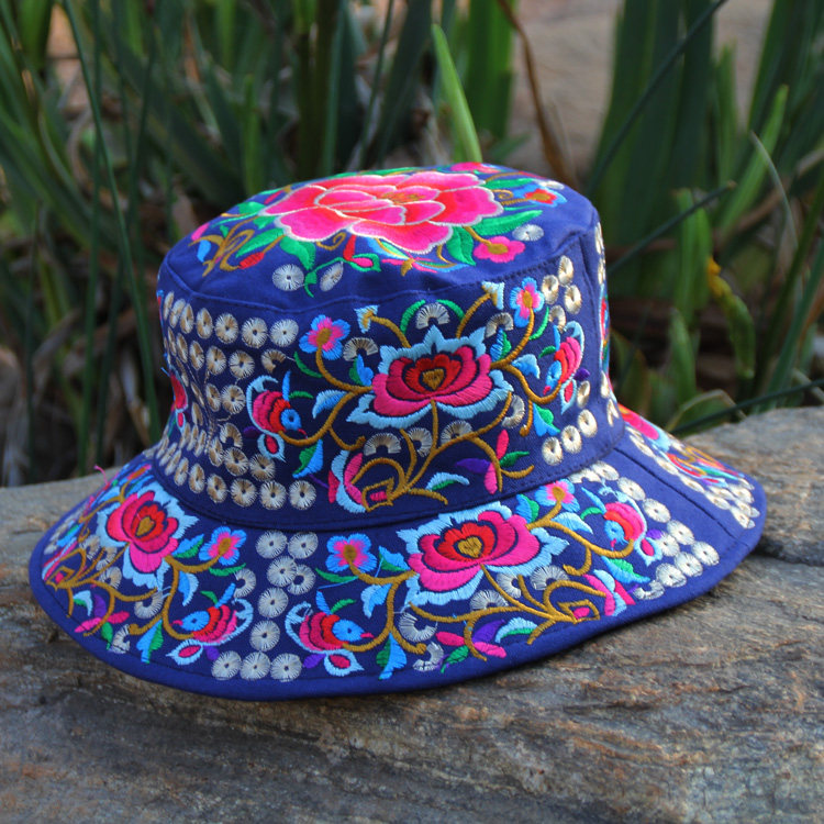 民族风帽子云南丽江特色复古古风绣花圆帽女款帽子