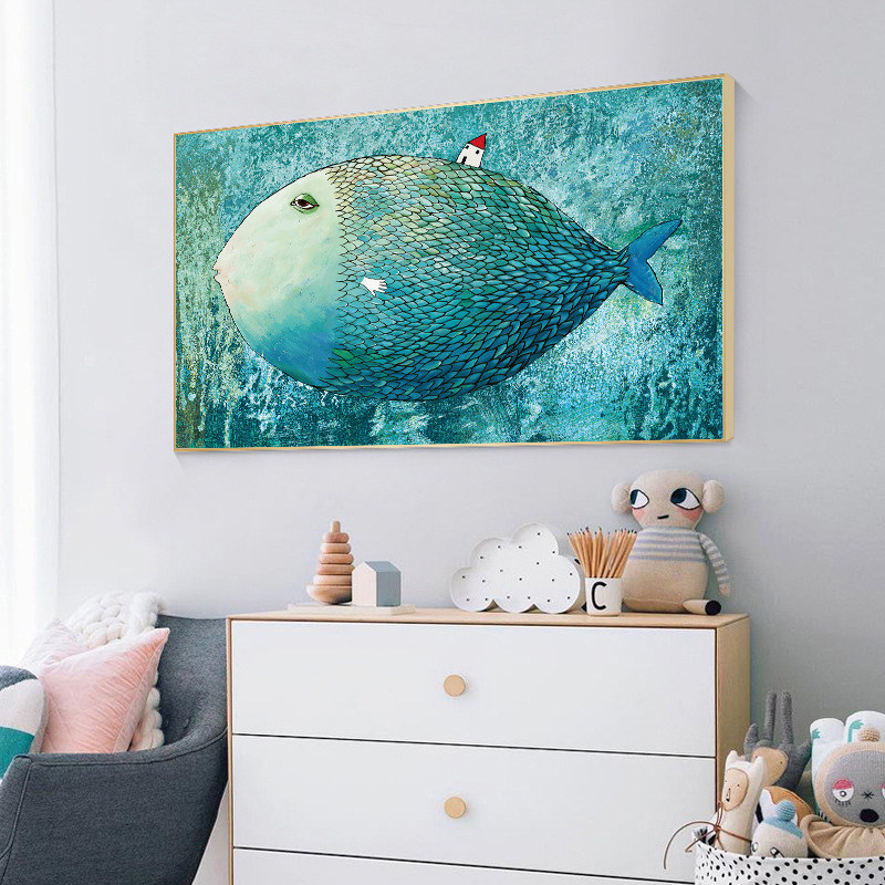 鲸鱼海洋装饰画北欧风格儿童房墙画小清新沙发背景墙现代装饰画