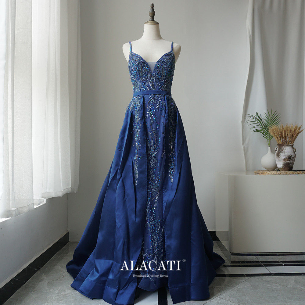 拖尾2022新款蓝色性感吊带鱼尾高腰晚礼服可拆卸礼服