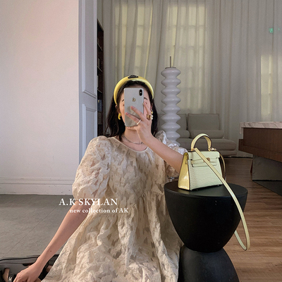 ak女装2020夏季新款纹理连衣裙女夏季新款欧根纱蓬蓬裙 仙女裙