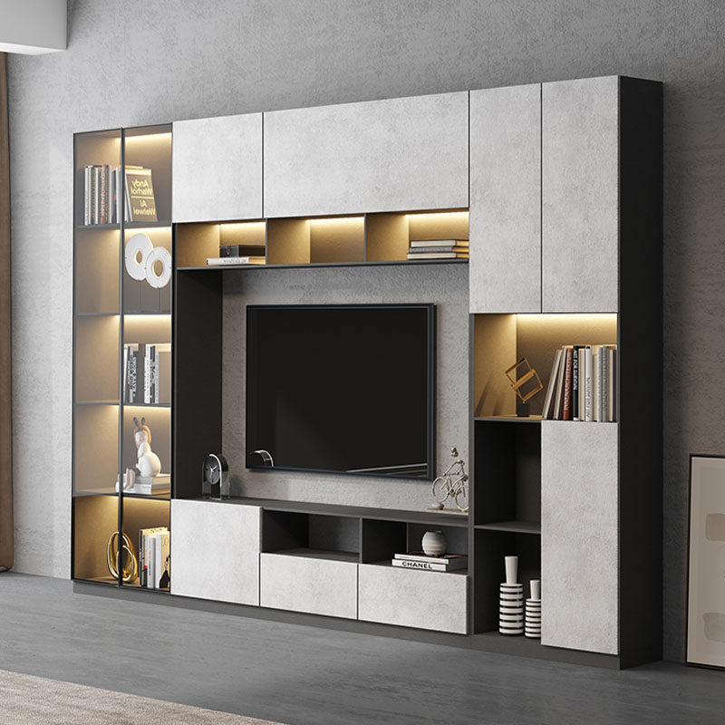 岩板电视柜书柜一体组合客厅电视背景墙装饰现代简约电视柜