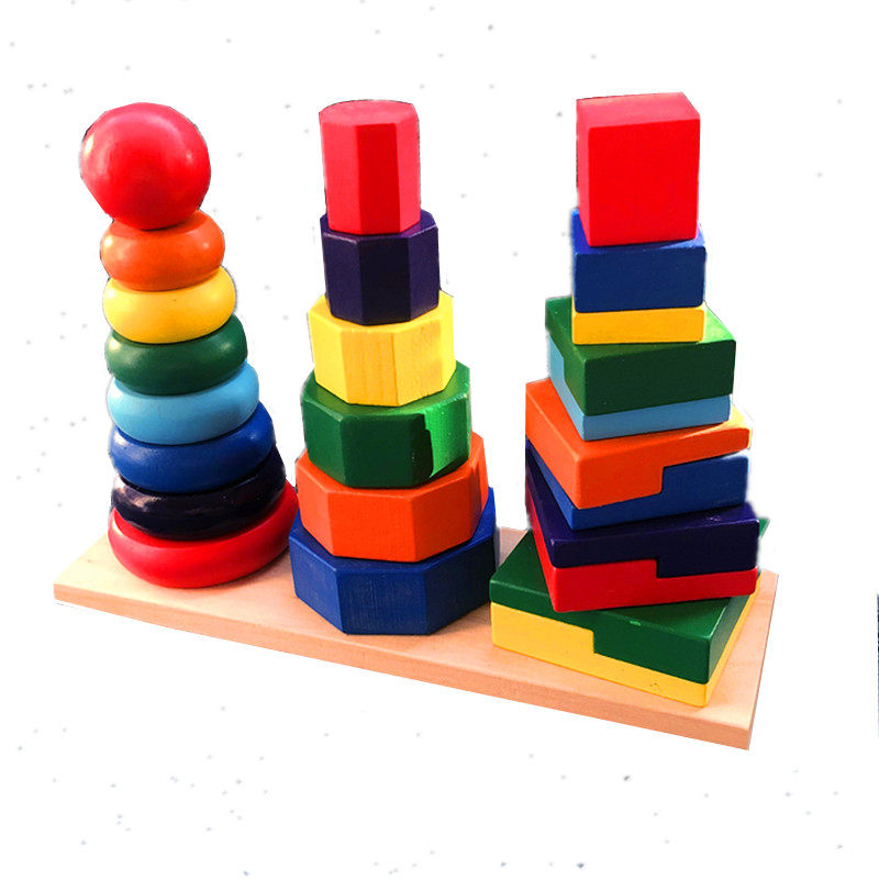 蒙氏教具叠叠乐儿童早教益智玩具彩虹塔套圈大号三柱套叠叠圈