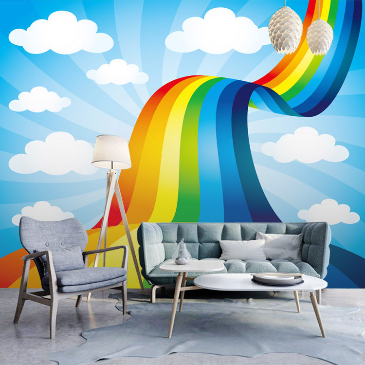 彩虹蓝天白云自粘壁画贴纸可移墙贴装饰画电视背景墙墙贴