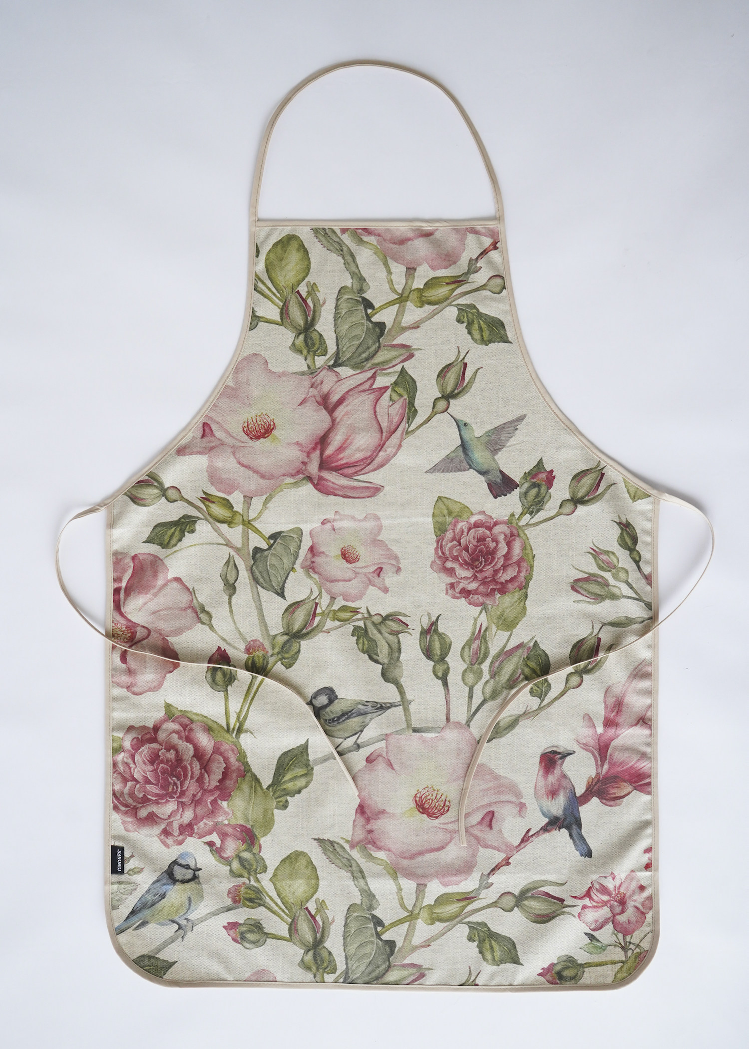 girones西班牙进口粉色花鸟图案免洗防水防油时尚家居围裙
